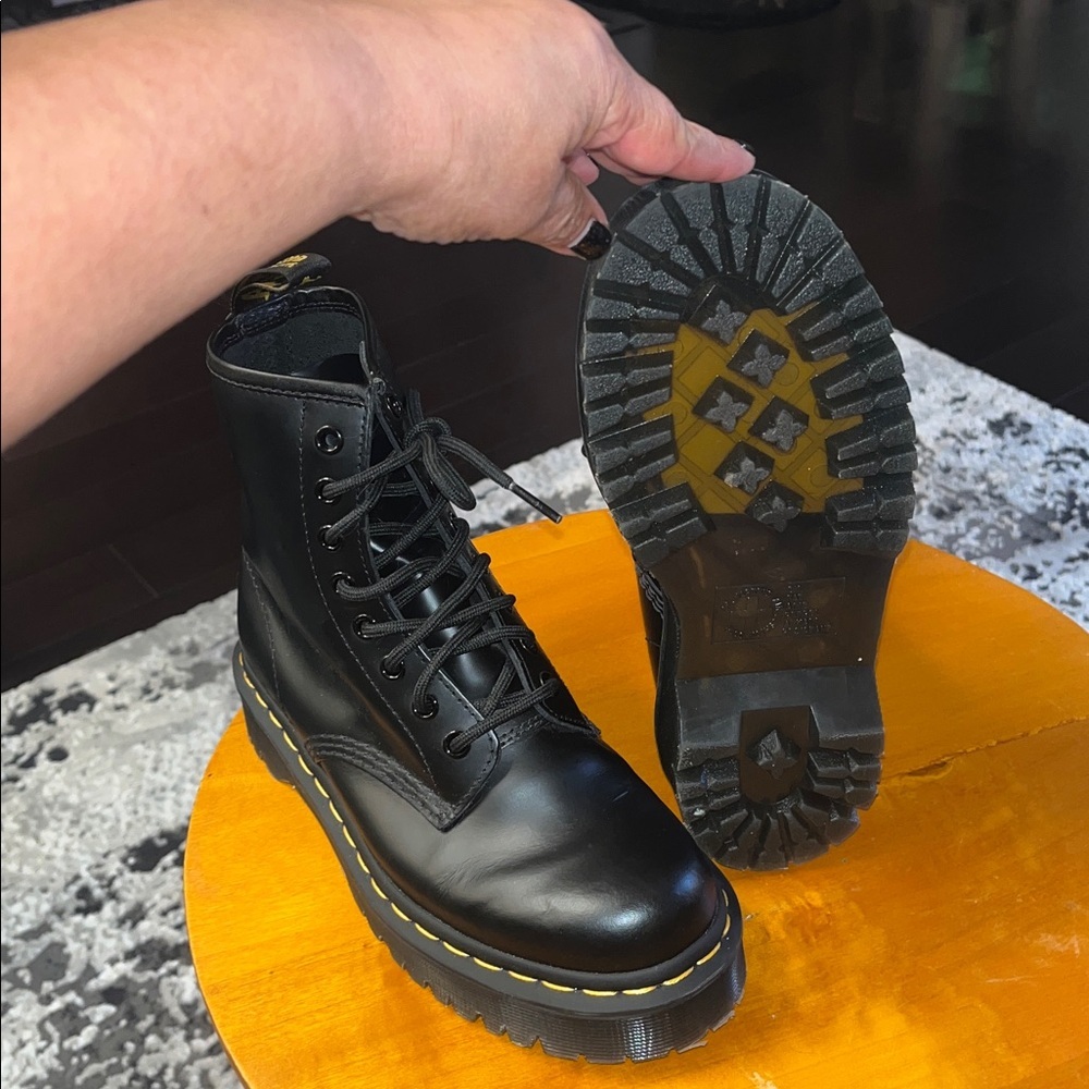 Dr. Martens NWOT Black Lace-Up Boots with Yellow Stitching - Picture 6 of 7